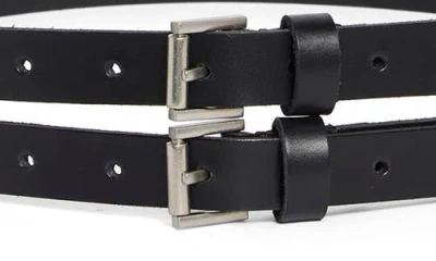 Allsaints Double Split Leather Belt In Black