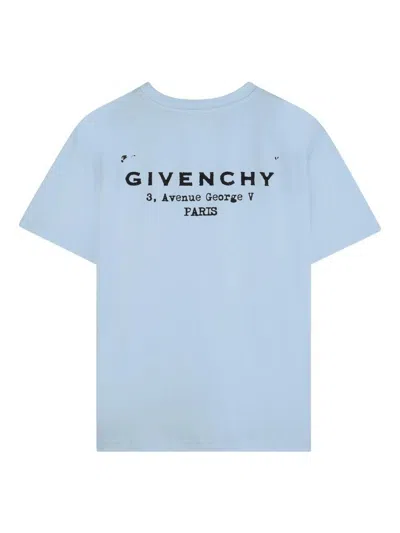 Givenchy Kids Logo Printed Crewneck T-shirt In Blue