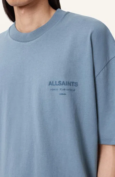 Allsaints Oversized Xander Logo Tee In Blue