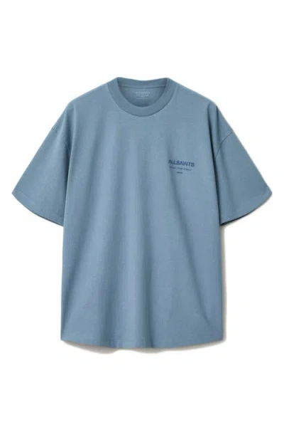 Allsaints Oversized Xander Logo Tee In Blue