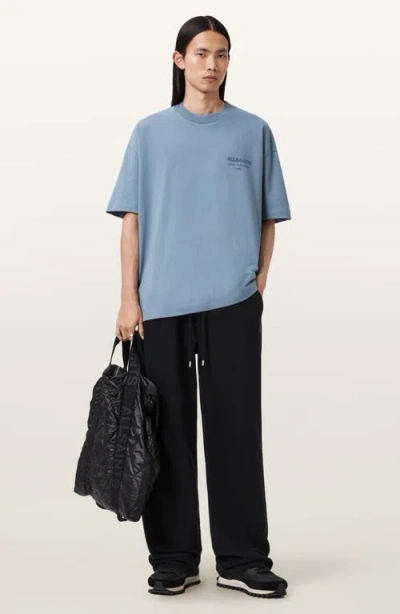 Allsaints Oversized Xander Logo Tee In Blue