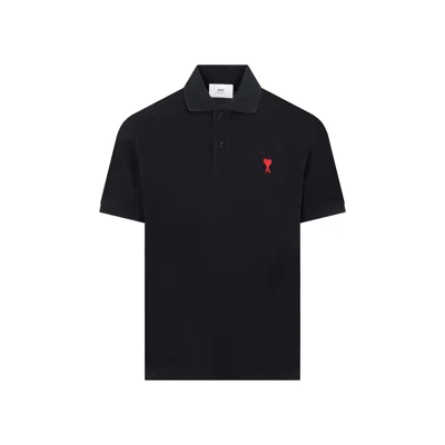 Ami Alexandre Mattiussi Ami Paris Men Black Polo Shirt With Adc Embroidery At The Front In Cotton Man In Multi