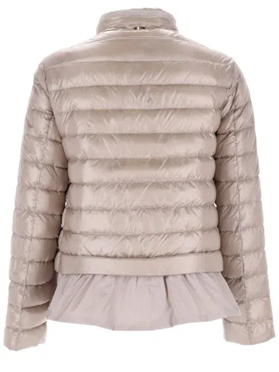 Herno Down Jacket With Ruffles In Neutral