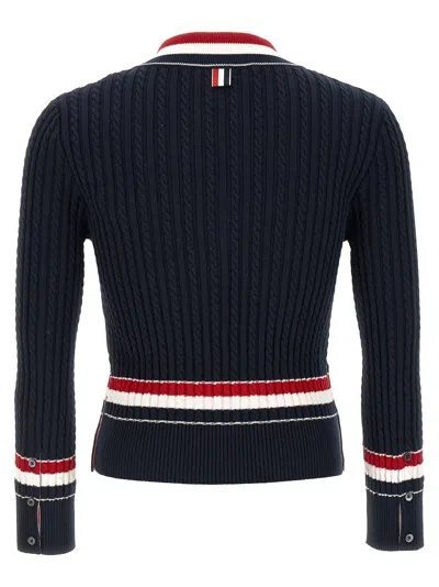 Thom Browne Intarsia Sweater V Neck Cable Knit Buttons In Blue