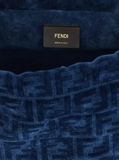 Fendi Women Denim Backpack With Flocked Ff Detail In Blue
