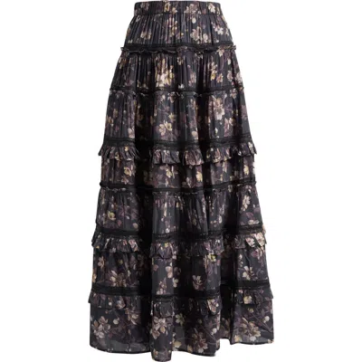 Allsaints Womens Vine Black Talia Floral-print Modal Maxi Skirt