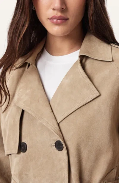 Allsaints Reed Short Belted Suede Trench Coat In Brown