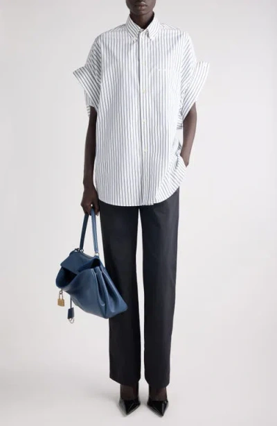 Balenciaga Women White Shirt With Button-down Collar Striped Motif And Front Pocket In Cotton Woman In Multi