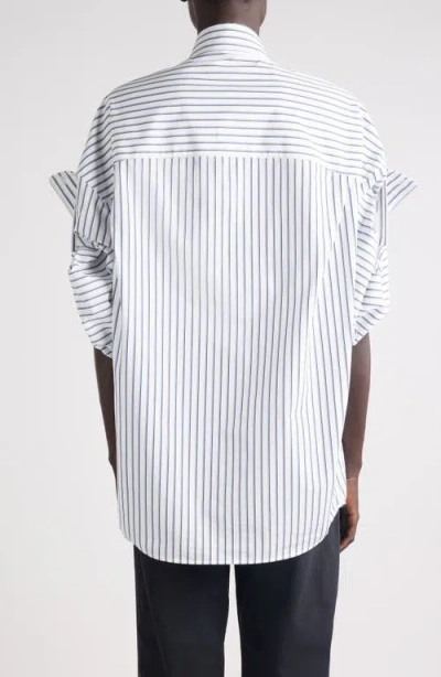 Balenciaga Women White Shirt With Button-down Collar Striped Motif And Front Pocket In Cotton Woman In Multi