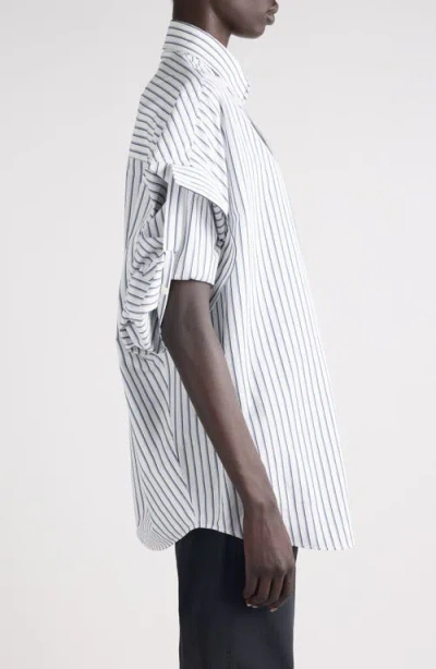 Balenciaga Women White Shirt With Button-down Collar Striped Motif And Front Pocket In Cotton Woman In Multi