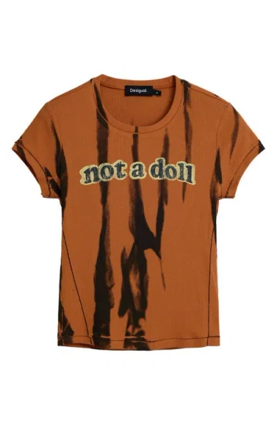 Desigual Not A Doll Cotton Graphic T-shirt In Brown