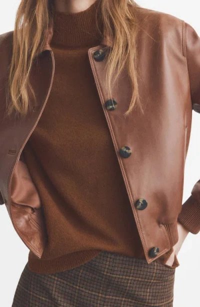 Mango Button Cuff Turtleneck Sweater In Brown