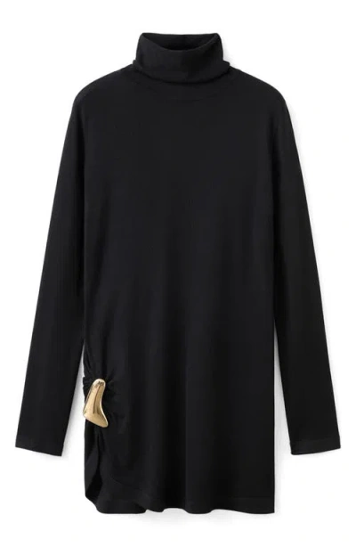 Mango Turtleneck Tunic With Brooch In Black