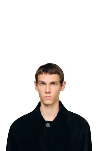 Sandro Oversized Coat With Wing Collar In Black