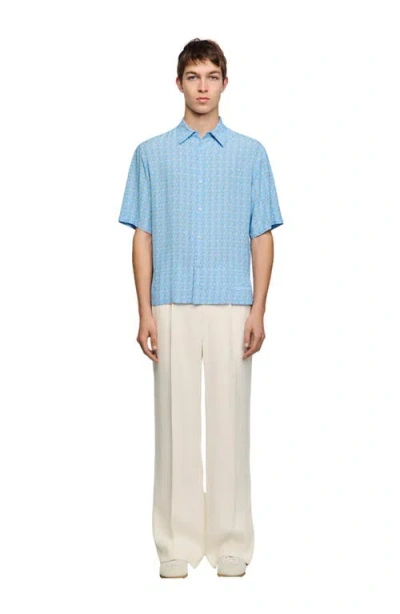 Sandro Geometric-pattern Shortt-sleeve Shirt In Blue