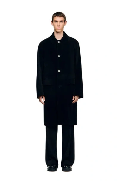Sandro Oversized Coat With Wing Collar In Black