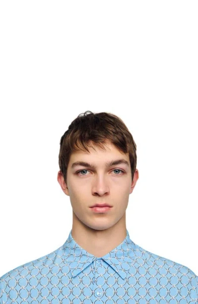 Sandro Geometric-pattern Shortt-sleeve Shirt In Blue