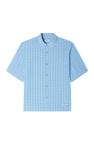 Sandro Geometric-pattern Shortt-sleeve Shirt In Blue
