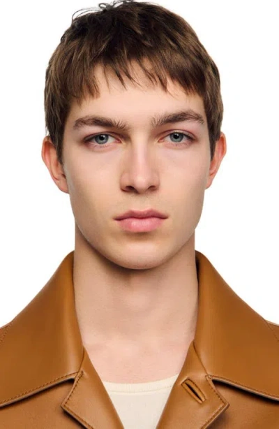Sandro Buttoned Lambskin Jacket In Brown