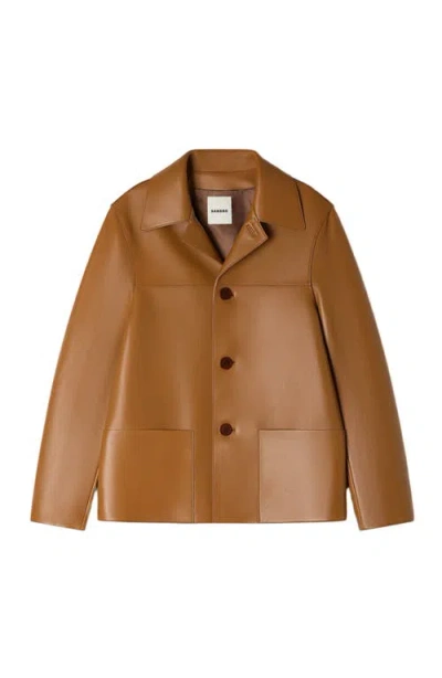 Sandro Buttoned Lambskin Jacket In Brown