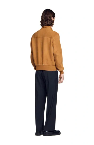 Sandro Thomas Suede Leather Jacket In Brown
