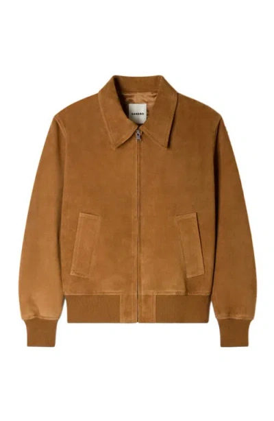 Sandro Thomas Suede Leather Jacket In Brown