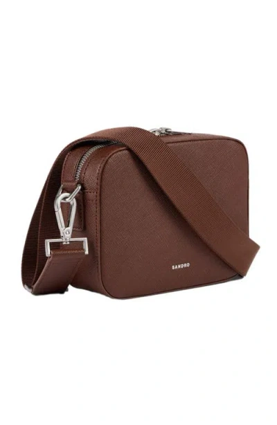 Sandro Mens Cognac Logo-embellished Leather Cross-body Bag In Brown