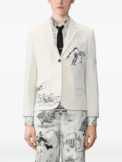 Thom Browne Embroidered Canvas Jacket In White