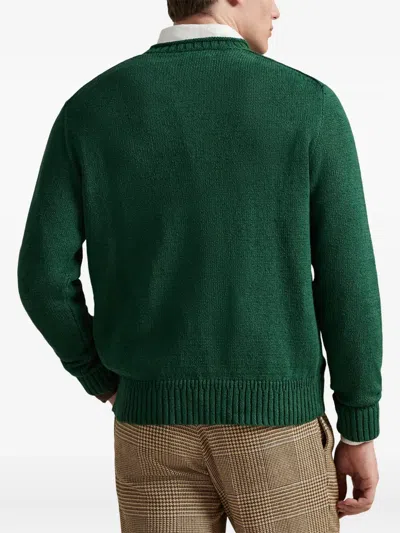 Polo Ralph Lauren Long Sleeve Cotton Linen Society Bear Rollneck Sweater In Green