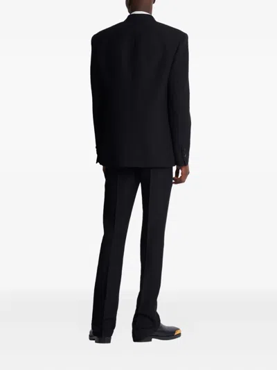 Balmain Monogram-pattern Single-breasted Wool Blazer In Blue