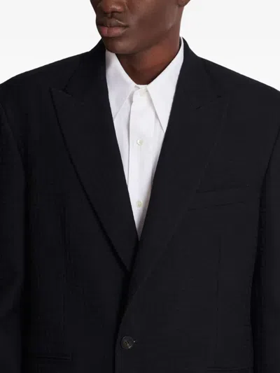 Balmain Monogram-pattern Single-breasted Wool Blazer In Blue