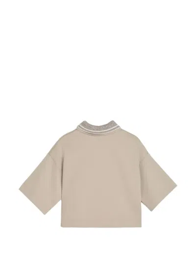 Brunello Cucinelli Sparkling Knit-collar Polo Shirt In Neutral