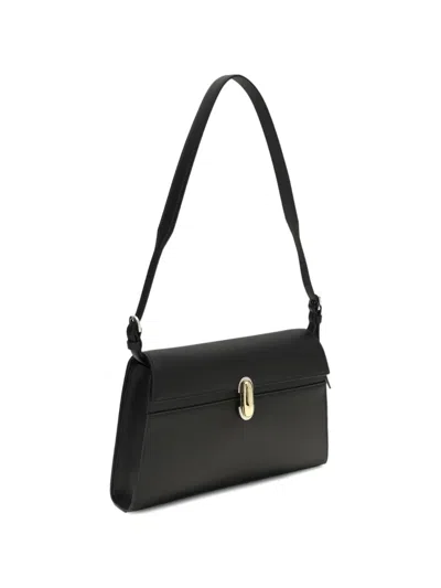 Savette Symmetry Shoulder Bag In Grained Calf Leather In Black