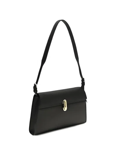 Savette Symmetry Shoulder Bag In Grained Calf Leather In Black