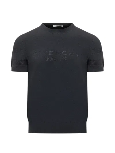 Givenchy Logo Short Sleeve Knitted Top In Blue