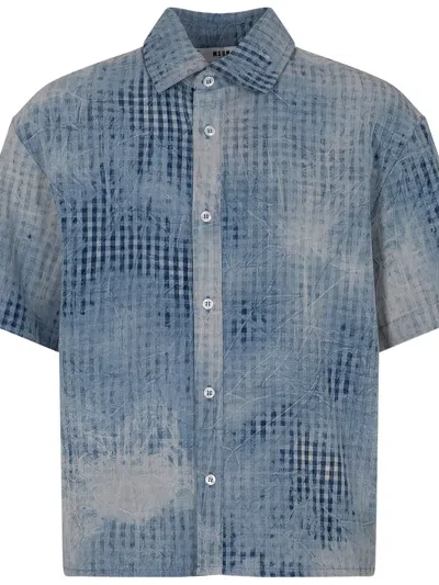 Msgm Patterned Short-sleeve Top In Blue