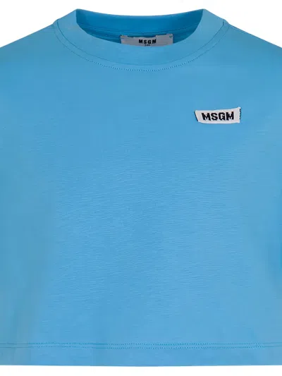 Msgm Logo-patch Cropped T-shirt In Blue