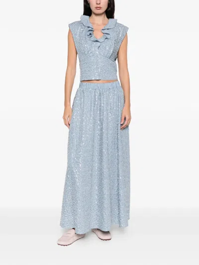Sandro Womens Blue Sequined Elasticated-waist Woven Maxi Skirt In Blue