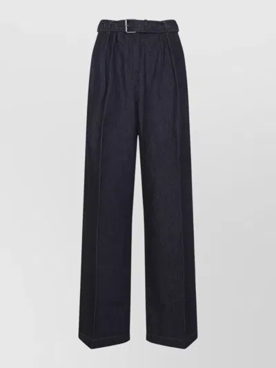 Dries Van Noten High Waist Wide Leg Belted Pleated Jeans In Blue