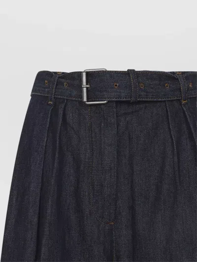Dries Van Noten High Waist Wide Leg Belted Pleated Jeans In Blue