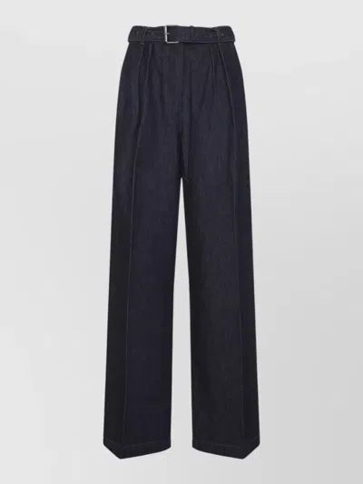 Dries Van Noten High Waist Wide Leg Belted Pleated Jeans In Blue