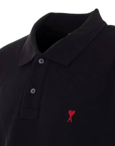 Ami Alexandre Mattiussi Ami Paris Men Black Polo Shirt With Adc Embroidery At The Front In Cotton Man In Black