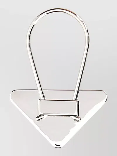 Prada Metal Key Ring Triangular Shape Engraving