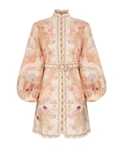 Zimmermann Daylight Multicolor Midi Dress With Long Puffed Sleeves And All-over Floral Print In Linen Woman In Yellow