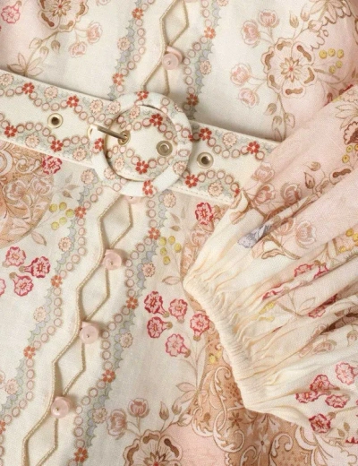 Zimmermann Daylight Multicolor Midi Dress With Long Puffed Sleeves And All-over Floral Print In Linen Woman In Yellow