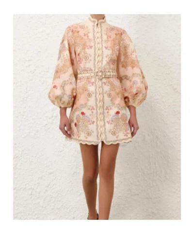 Zimmermann Daylight Multicolor Midi Dress With Long Puffed Sleeves And All-over Floral Print In Linen Woman In Yellow