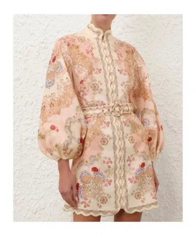 Zimmermann Daylight Multicolor Midi Dress With Long Puffed Sleeves And All-over Floral Print In Linen Woman In Yellow