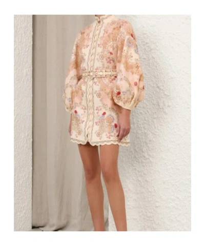 Zimmermann Daylight Multicolor Midi Dress With Long Puffed Sleeves And All-over Floral Print In Linen Woman In Yellow