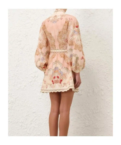 Zimmermann Daylight Multicolor Midi Dress With Long Puffed Sleeves And All-over Floral Print In Linen Woman In Yellow