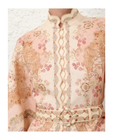 Zimmermann Daylight Multicolor Midi Dress With Long Puffed Sleeves And All-over Floral Print In Linen Woman In Yellow